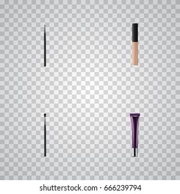 Realistic Make-Up Product, Cover, Day Creme And Other Vector Elements. Set Of Maquillage Realistic Symbols Also Includes Brush, Stick, Brow Objects.