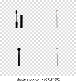 Realistic Make-Up Product, Fashion Equipment, Eyelashes Ink And Other Vector Elements. Set Of Cosmetics Realistic Symbols Also Includes Tassel, Contour, Eyelashes Objects.