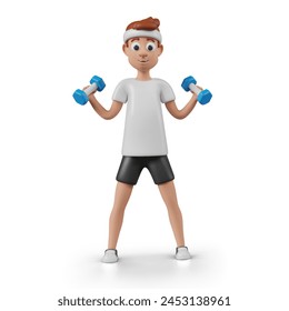 Hombre realista entrenando con pesas. Personaje deportivo de Vector en estilo plasticine