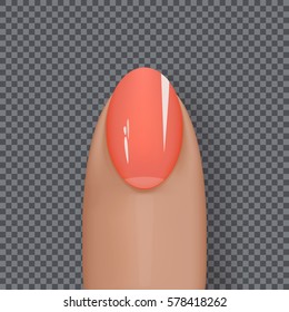 Realistic manicured glossy pink nail with oval shape. Vector illustration for your graphic design.