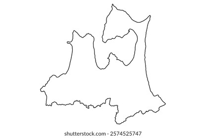 Realistic map of Aomori(line drawing), Vector Illustration