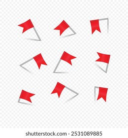 Realistic Map Flag Icon Set On Transparent Background  Vector Design.