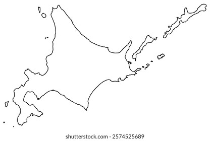 Realistic map of Hokkaido(line drawing), Vector Illustration