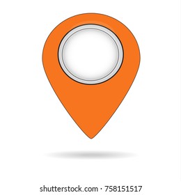 A realistic map index. Orange map marker icon in the vector. With a round bulb inside. With a falling shadow.