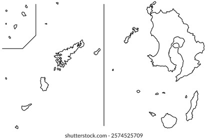 Realistic map of Kagoshima(line drawing), Vector Illustration