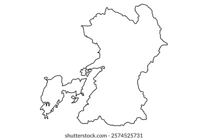 Realistic map of Kumamoto(line drawing), Vector Illustration