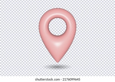 Realistic map pointer. Location point marker of map or navigation pin icon sign on isolated transparent. Maps an inverted red blob-shaped pin to indicate location. 3d GPS pin vector illustration
