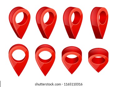 Realistic map pointers. Various symbols for gps navigation. Point position place, red pin for navigation, vector illustration
