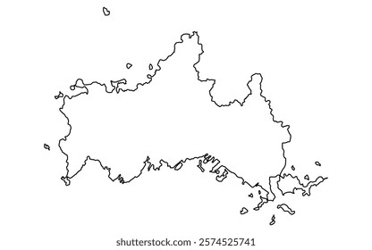 Realistic map of Yamaguchi(line drawing), Vector Illustration
