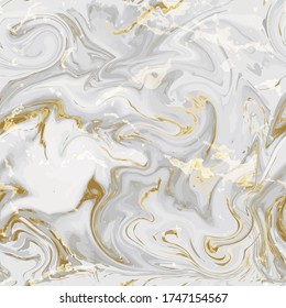 Realistic Marble Gold And White Texture Seamless Background. Abstract Golden Glitter Marbling Seamless Pattern For Fabric, Tile, Interior Design Or Gift Wrapping . Vector Illustration.