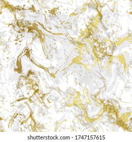 Realistic marble gold and white texture seamless background. Abstract golden glitter marbling seamless pattern for fabric, tile, interior design or gift wrapping . Vector illustration.