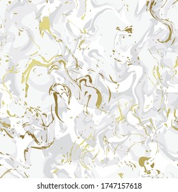 Realistic marble gold and white texture seamless background. Abstract golden glitter marbling seamless pattern for fabric, tile, interior design or gift wrapping . Vector illustration.