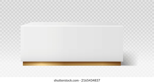 Realistic marble podium. Large cubite pedestal, promotion of goods on Internet. Template or mockup for cosmetic novelties, modern marketing online, luxury poster. Isometric vector illustration