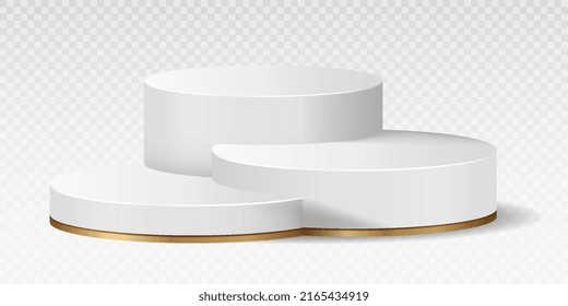 Realistic marble podium. Pedestal for promotion of goods on Internet. Modern marketing methods, place to present new products online. Layout or mockup for website. Isometric vector illustration