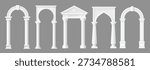 Realistic marble stone arch with columns, door archway with pillars. Monumental 3d vector building architecture. Classical antique temple gates or portal frames of historic facade, entrance or doorway