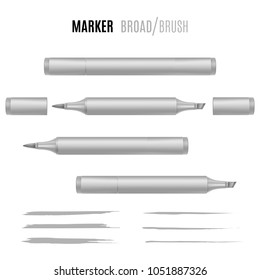 Realistic marker vector illustration. Double-sided marker.