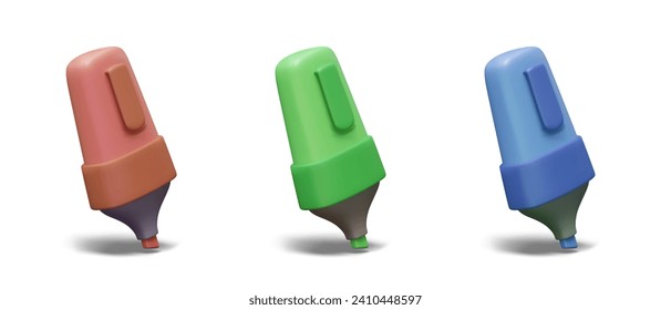Realistic markers of different colors. Set of vector stationery models