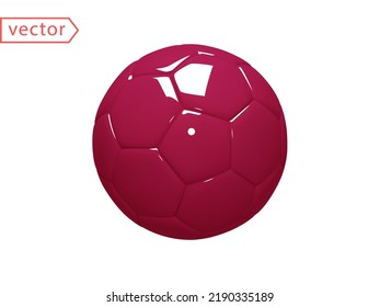 Realistic Maroon Soccer Ball or Football Ball. Vector Figurine Ball. Sports Equipment. Realistic object, 3d design element. Icon isolated on white background. 3d vector illustration