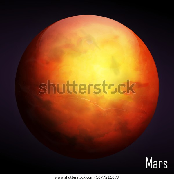 Realistic Mars planet Isolated on dark\
background. Vector\
illustration
