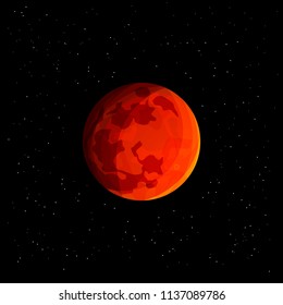Realistic Mars planet. View from outer space, stars around the planet. Red planet isolated on dark background.