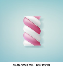 Realistic marshmallow candy. Illustration isolated on blue background. Graphic concept for your design