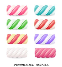 Realistic Marshmallow Candy Vector. Set Colorful Twisted Marshmallows