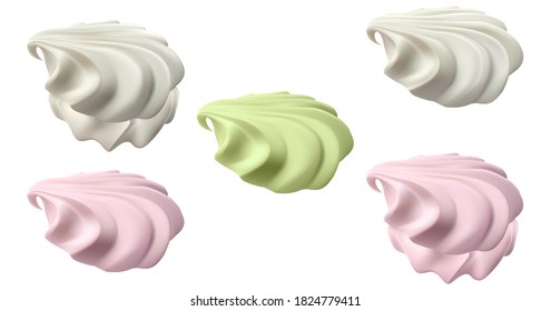 Realistic marshmallows isolated on white. Sweet zephyr different colors on white background