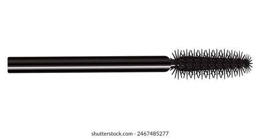 Realistic Mascara Brush, Black Wavy Style Cosmetic Object Vector Illustration.