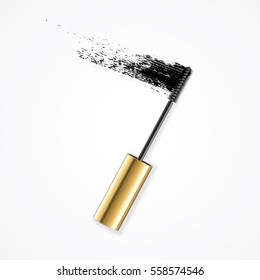 Realistic Mascara Gold Brush Strokes for Fashion Glamour Female Makeup. Vector illustration