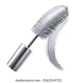 Realistic Mascara Silver Brush Strokes Trendy Cosmetics for Women, Girl. Vector illustration and white background. 