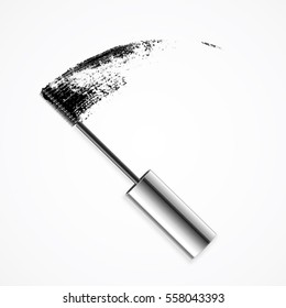 Realistic Mascara Silver Brush Strokes Trendy Cosmetics for Women, Girl. Vector illustration