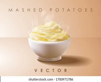 Realistic mashed potatoes. 3d vector. Food online delivery. Food delivery app. Spaghetti with fork. Smart phone visual concept for food online delivery.