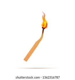 Realistic match with fire flames isolated on white