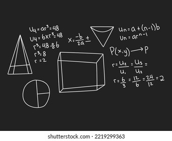 Realistic math chalkboard background illustration