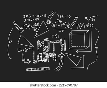 Realistic math chalkboard background illustration