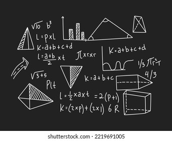 Realistic math chalkboard background illustration