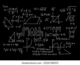 Realistic math chalkboard background illustration