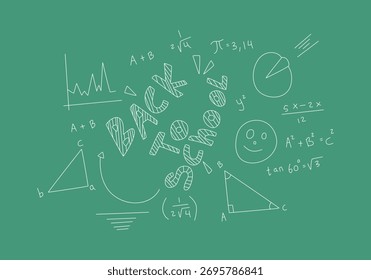 Realistic math chalkboard background illustration