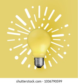 Realistic matte light bulb with abstract background, vector illustration