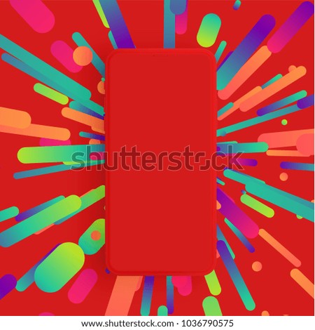 Realistic matte smartphone with colorful background, vector illustration