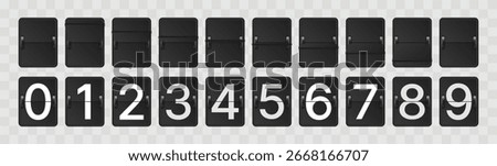 Realistic Mechanical Flip Scoreboard and Countdown Timer Numbers – Vector Illustration of Blank and Animated Score Board Digits for Timetable, Result Display, and Event Information
