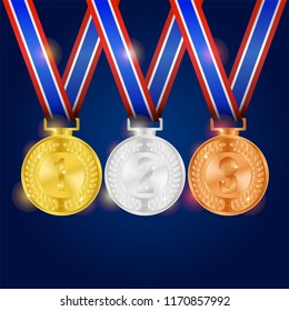 realistic medal for sport or competition with laurel wreath and ribbon. vector illustration