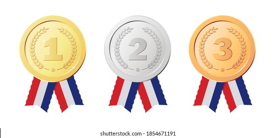 Realistic Medals Gold Silverbronze Medal Striped Stock Vector (Royalty ...