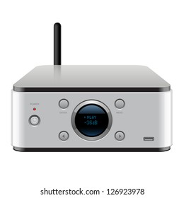 Realistic Media Player with Buttons, display and antenna.  Vector illustration