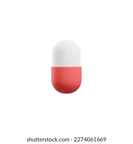 Realistic medical capsule 3D style, vector illustration isolated on white background. White and red half, pharmaceutical pill, healthcare and treatment, design element