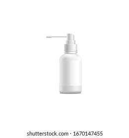 Realistic medical container and bottle, throat spray disease and flu. Health care and medicine concept. Isolated realistic vector illustration of a white medical container and throat spray.