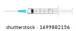Realistic medical disposable syringe with needle. Applicable for vaccine injection, vaccination illustration. 3d plastic syringe with needle. Vector illustration
