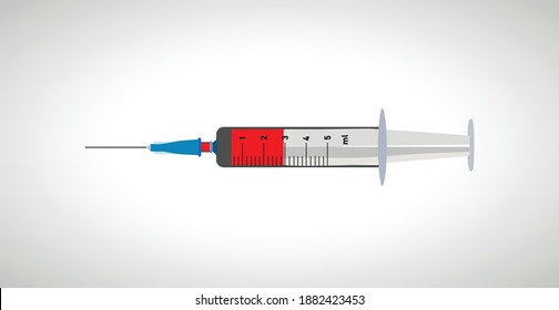 Realistic medical disposable syringe with needle. Applicable for vaccine injection, vaccination illustration.