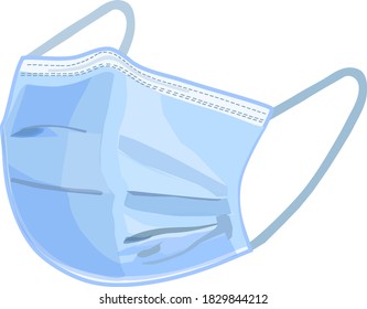 Realistic Medical Face Mask in Blue Color Isolated on White Background. Vector Illustration