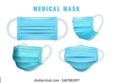 Realistic medical face mask. Details 3d medical mask. Vector illustration.